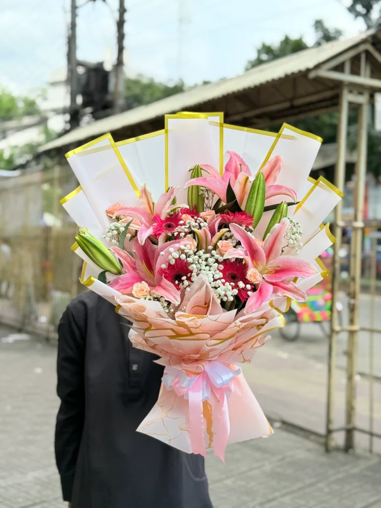 Mixed Flower Bouquet with Pink Lilies & Gerberas
