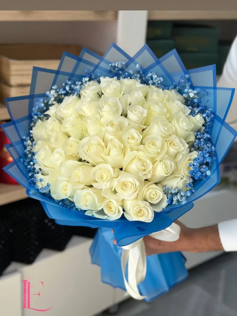 50 Imported White Rose Bouquet – Premium Flower Delivery in Dhaka