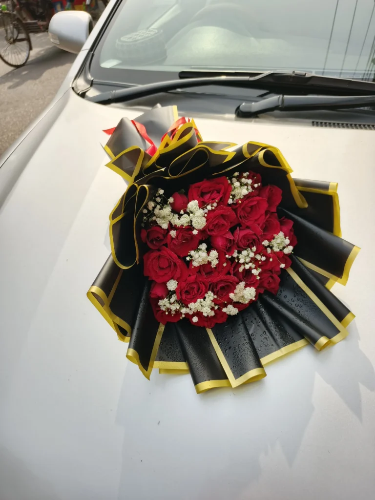 25 Red Rose Bouquet with Gypsy